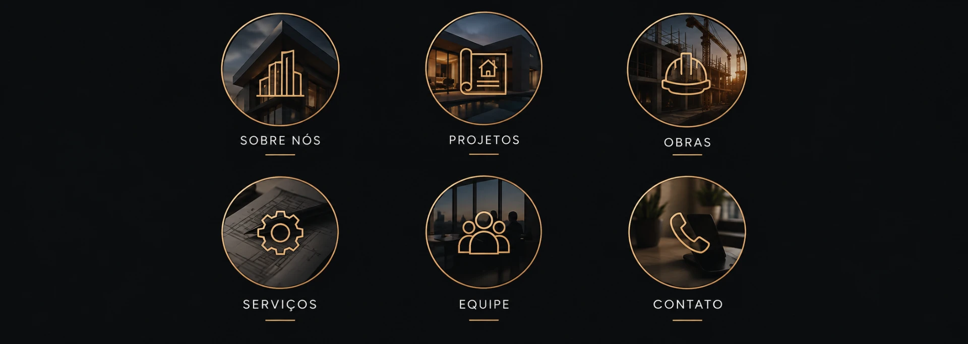 Modelo de destaques personalizados para o Instagram da construtora: Sobre nós, Projetos, Obras, Serviços, Equipe e Contato